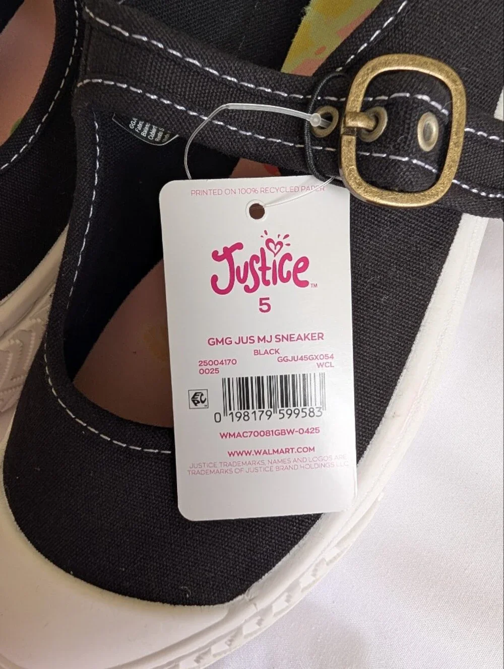 Justice Black Canvas Mary Jane Sneakers for Girls Size 5